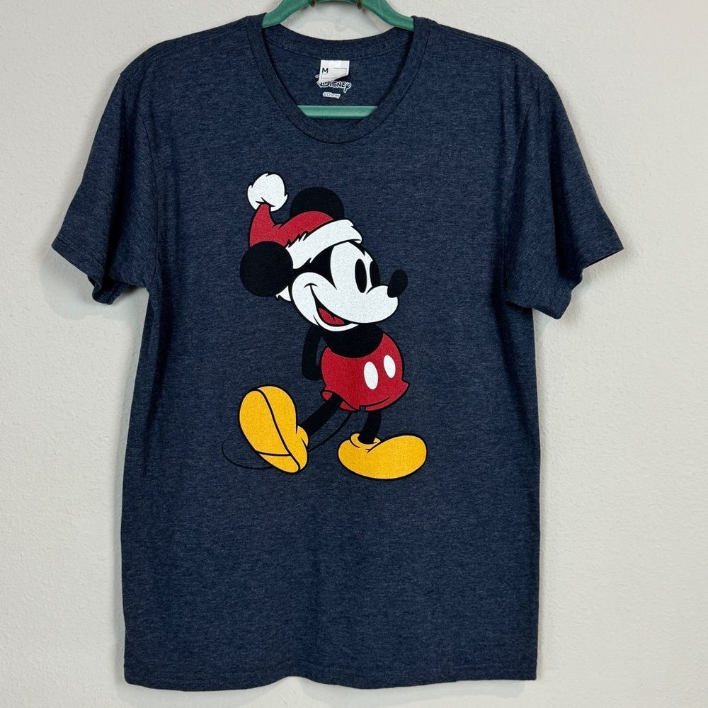 Disney Mickey Mouse Christmas Santa Navy Short Sleeve T-shirt M